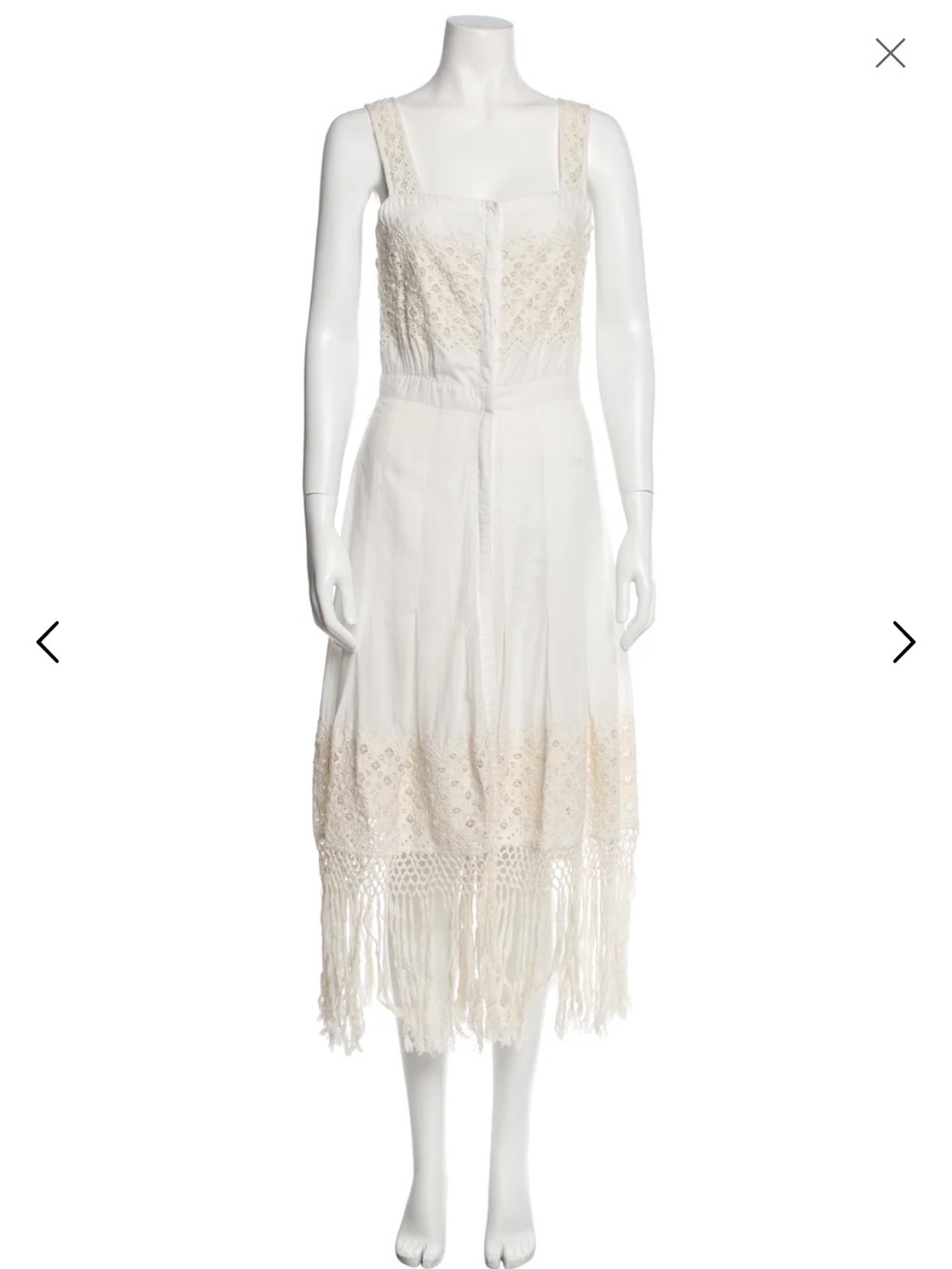 LoveShackFancy Cream Lace Midi Dress with Fringe - Size Large